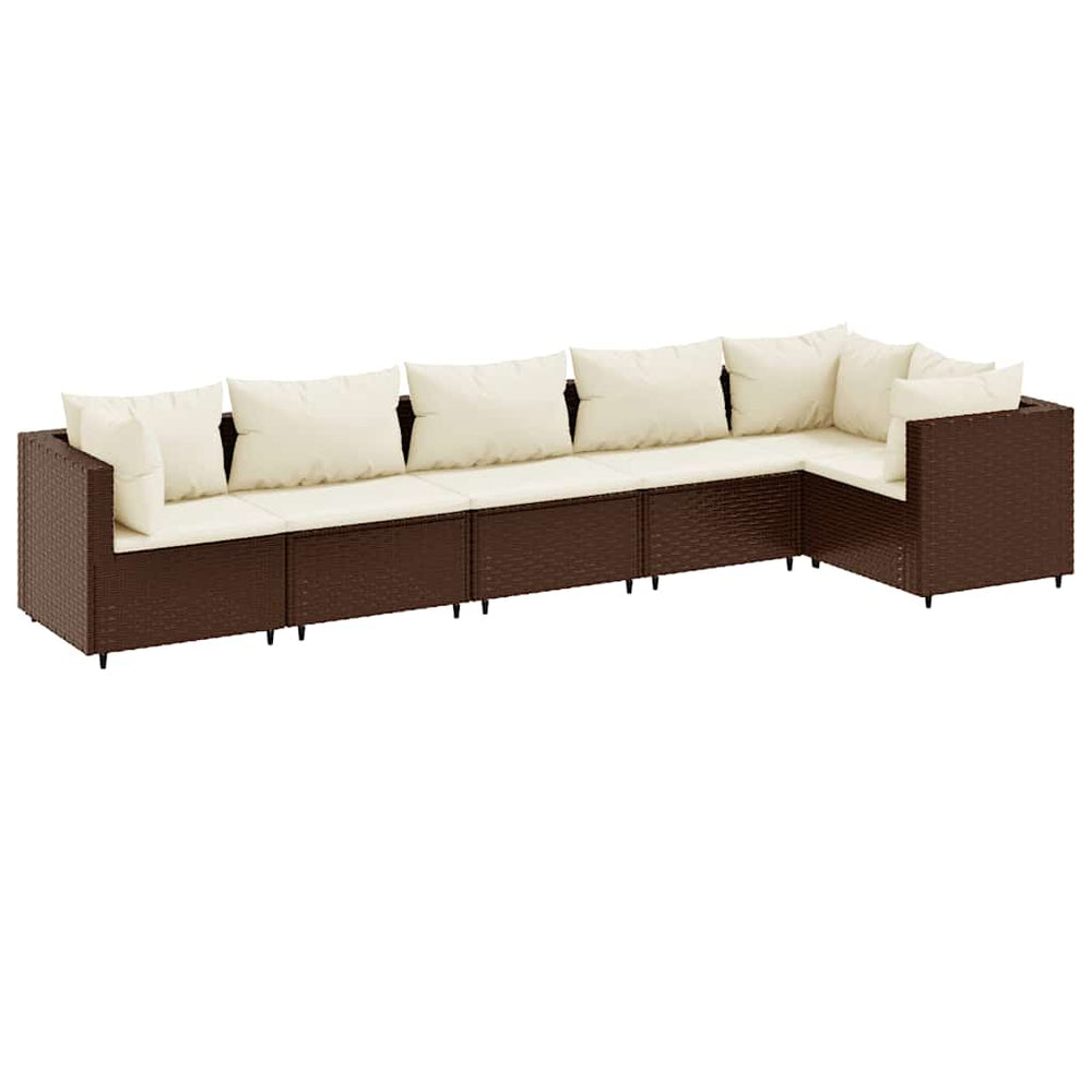 Set Mobilier De Grădină Cu Perne, 6 Piese, Maro, Poliratan