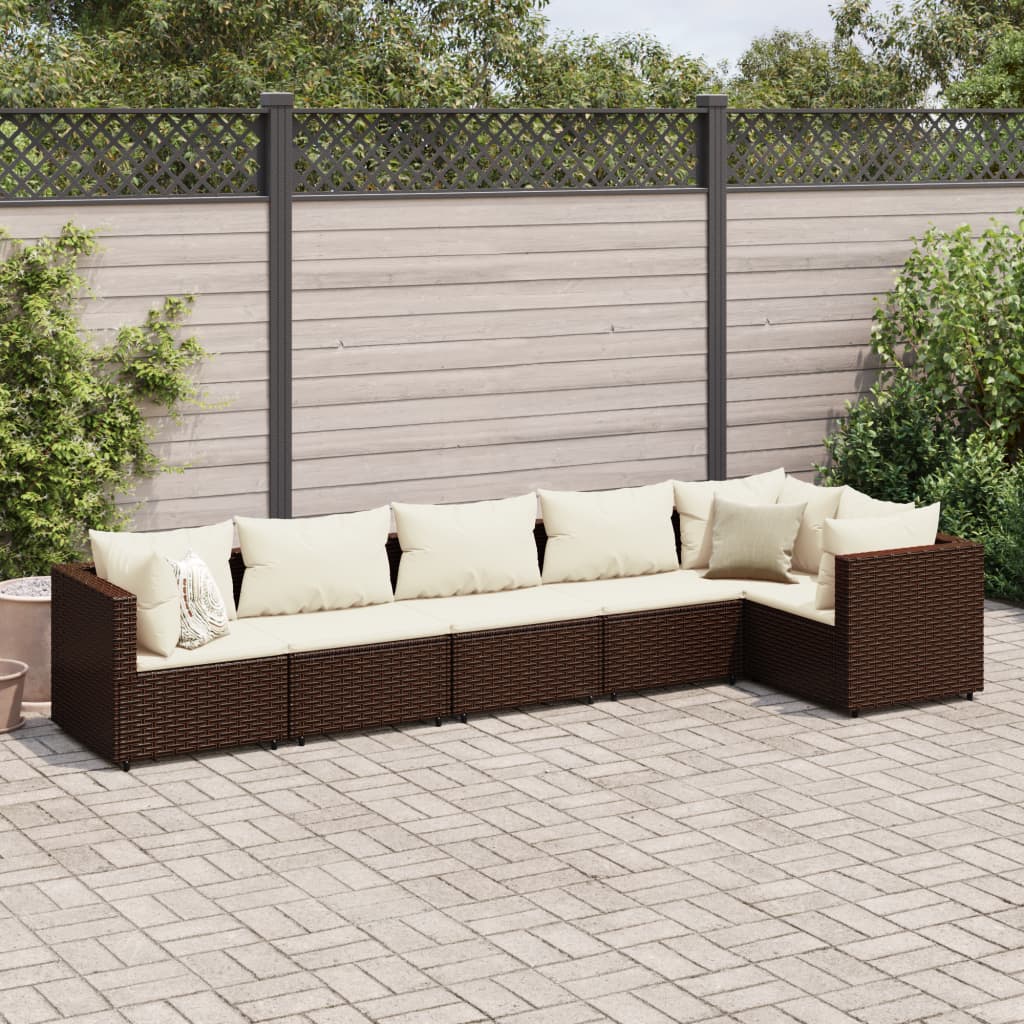 Set Mobilier De Grădină Cu Perne, 6 Piese, Maro, Poliratan