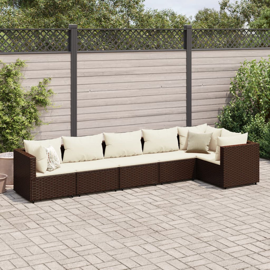 Set Mobilier De Grădină Cu Perne, 6 Piese, Maro, Poliratan