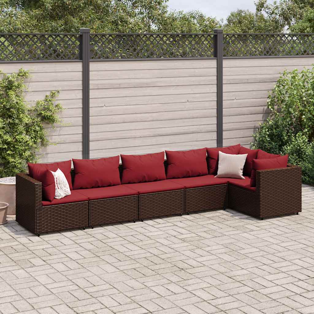 Set Mobilier De Grădină Cu Perne, 6 Piese, Maro, Poliratan