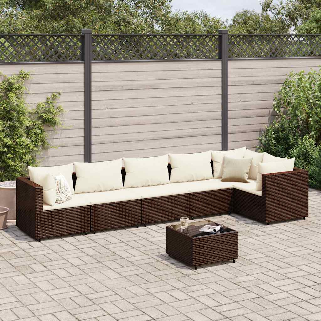 Set Mobilier De Grădină Cu Perne, 6 Piese, Maro, Poliratan