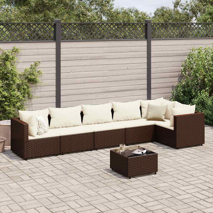 Set Mobilier De Grădină Cu Perne, 6 Piese, Maro, Poliratan