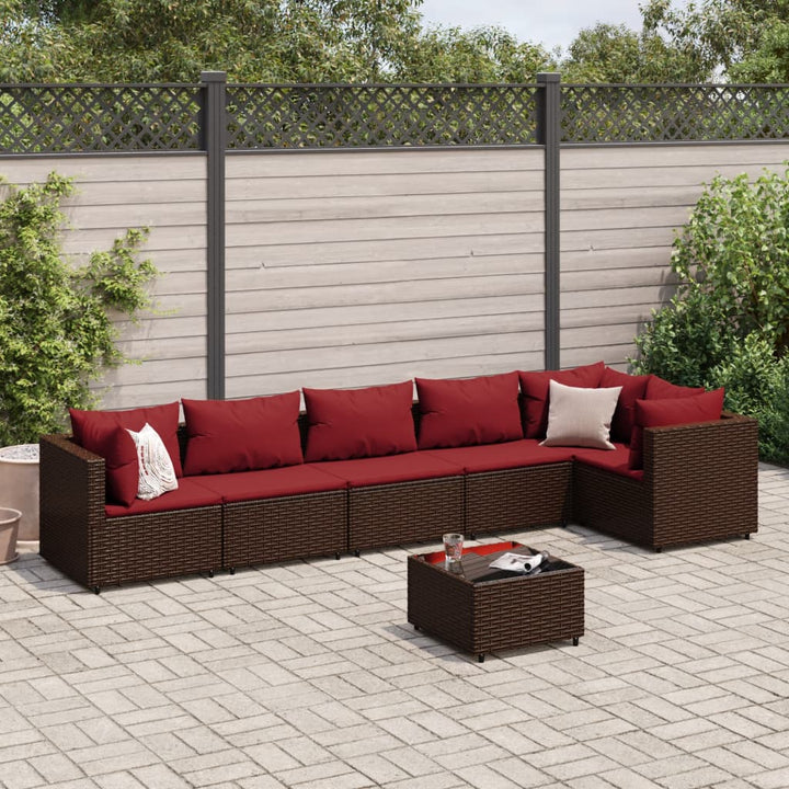 Set Mobilier De Grădină Cu Perne, 6 Piese, Maro, Poliratan