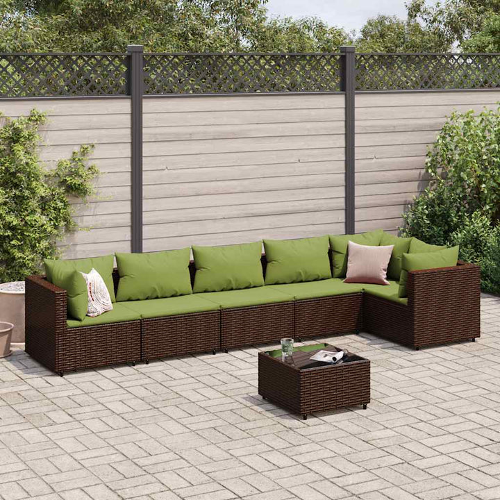 Set Mobilier De Grădină Cu Perne, 6 Piese, Maro, Poliratan