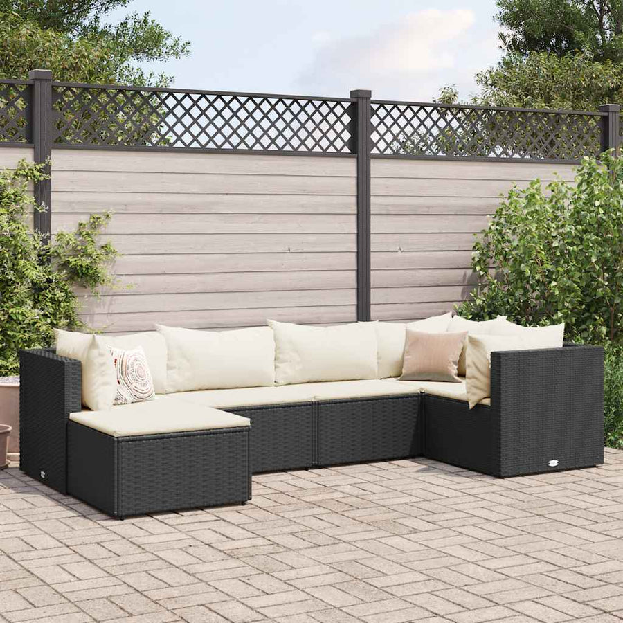 Set Mobilier De Grădină Cu Perne, 6 Piese, Negru, Poliratan