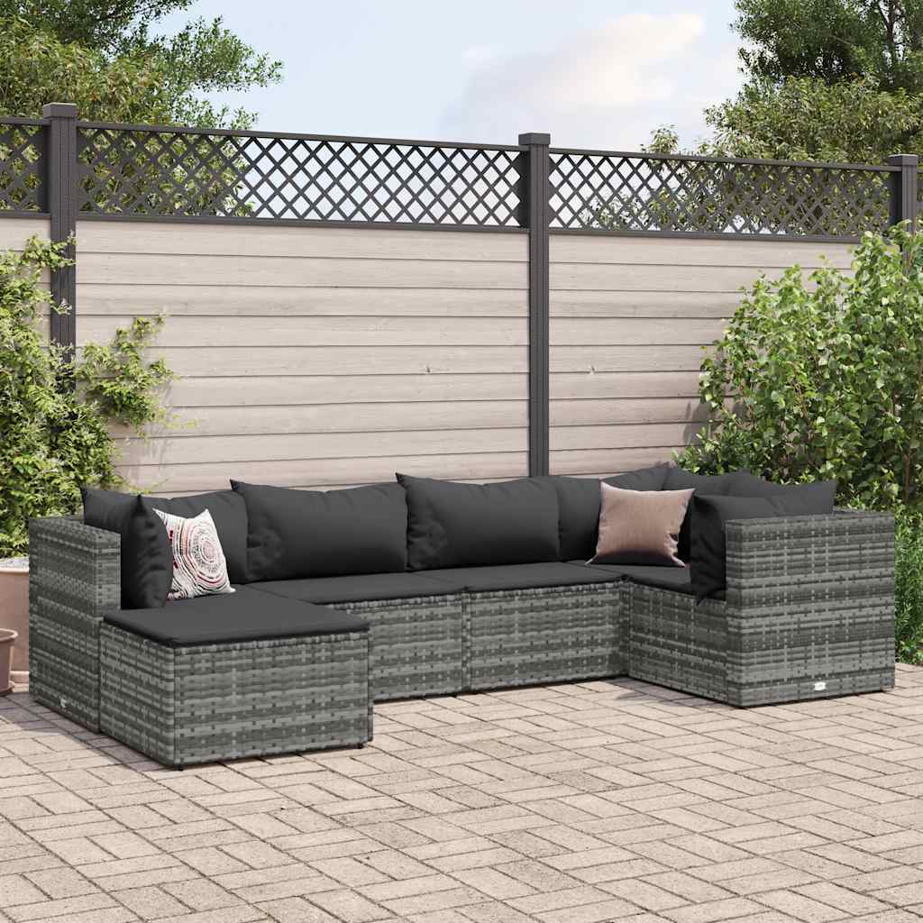 Set Mobilier De Grădină Cu Perne, 6 Piese, Negru, Poliratan