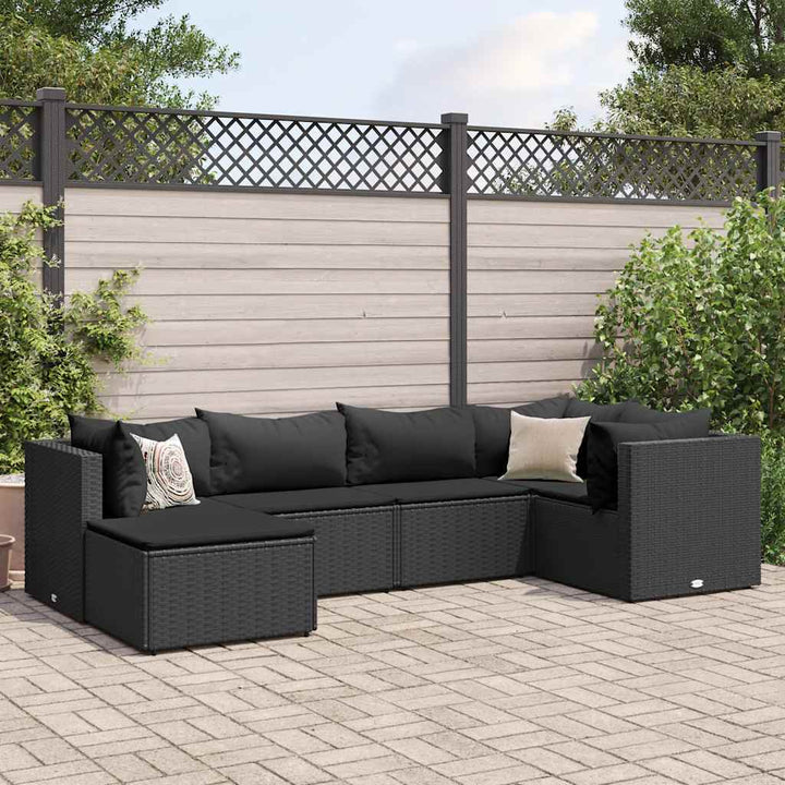 Set Mobilier De Grădină Cu Perne, 6 Piese, Negru, Poliratan