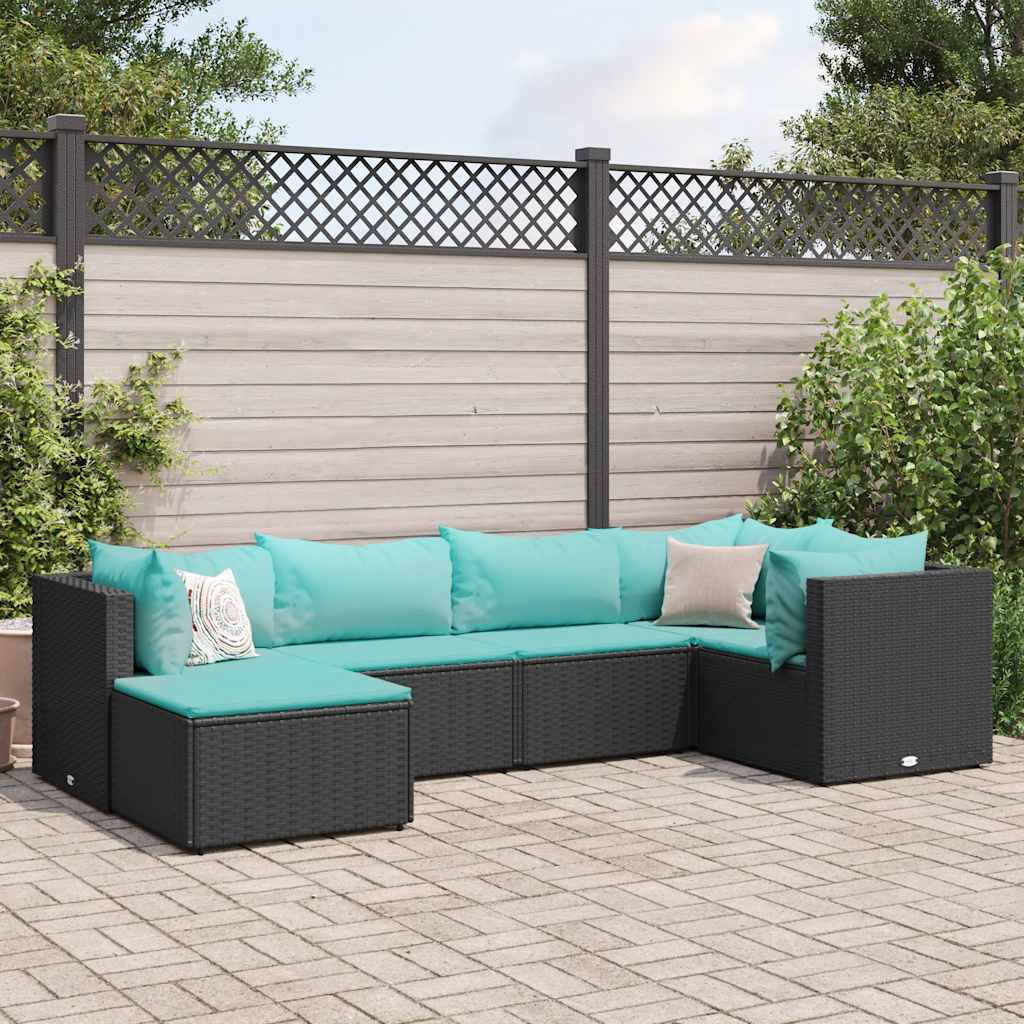 Set Mobilier De Grădină Cu Perne, 6 Piese, Negru, Poliratan