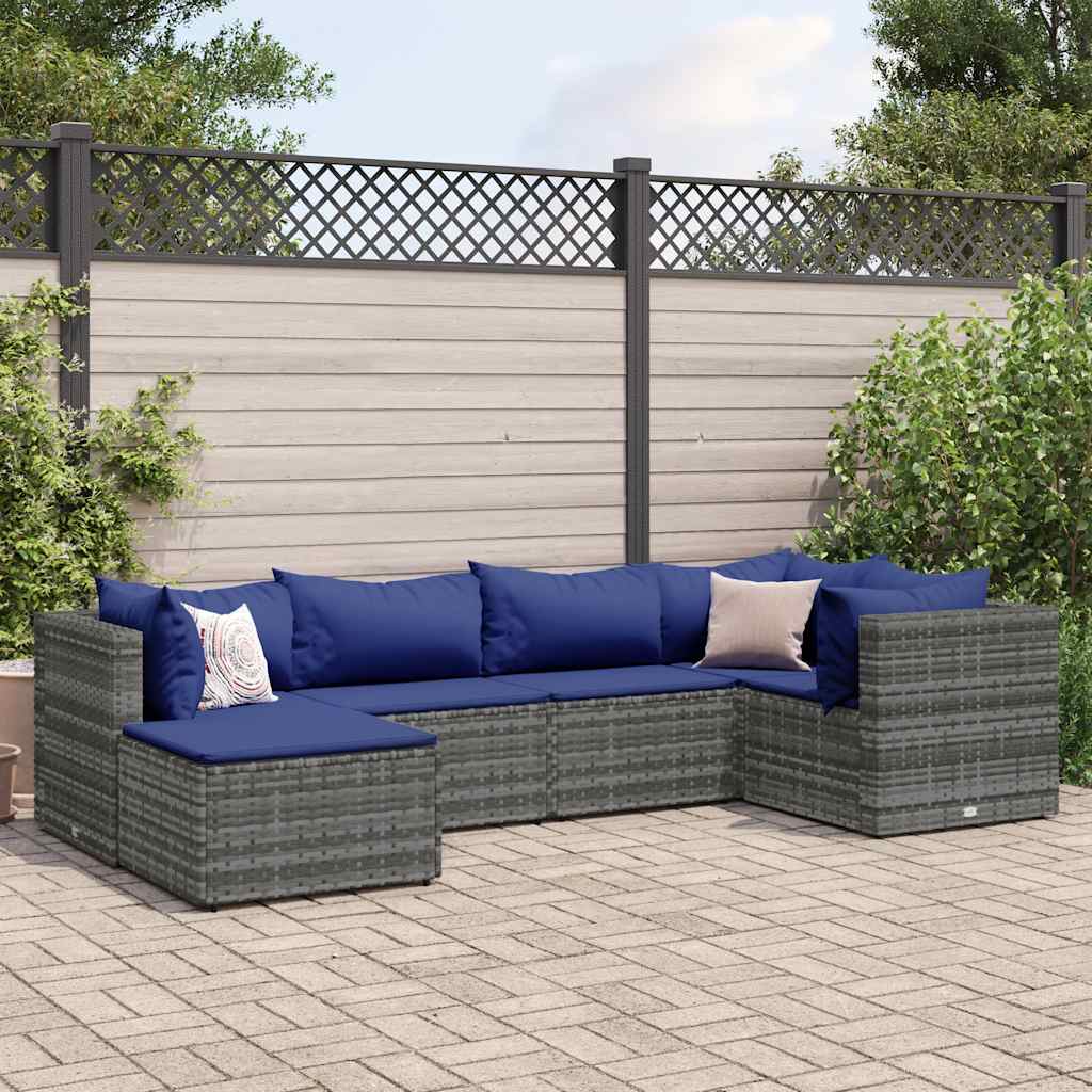 Set Mobilier De Grădină Cu Perne, 6 Piese, Negru, Poliratan