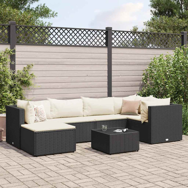 Set Mobilier De Grădină Cu Perne, 6 Piese, Negru, Poliratan