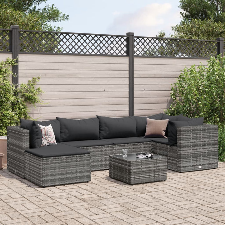 Set Mobilier De Grădină Cu Perne, 6 Piese, Negru, Poliratan