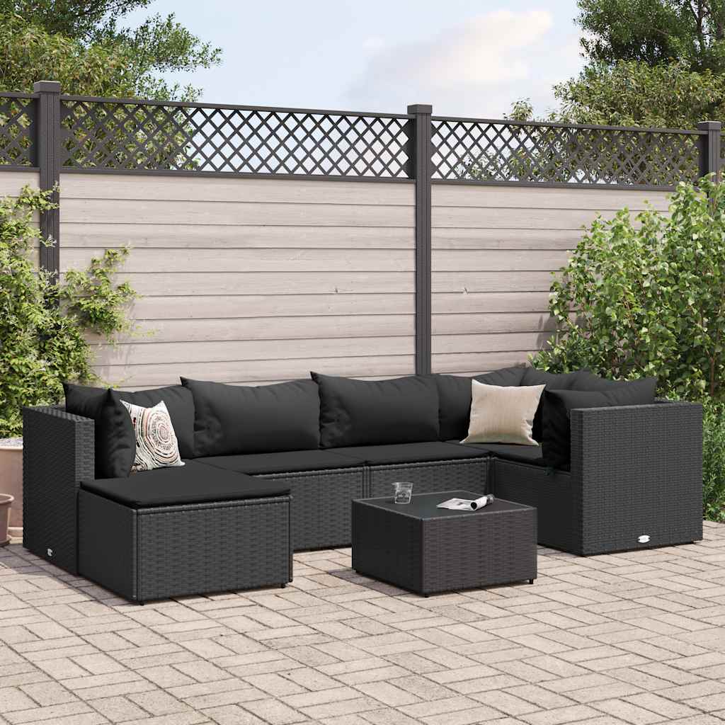 Set Mobilier De Grădină Cu Perne, 6 Piese, Negru, Poliratan