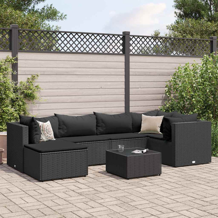 Set Mobilier De Grădină Cu Perne, 6 Piese, Negru, Poliratan