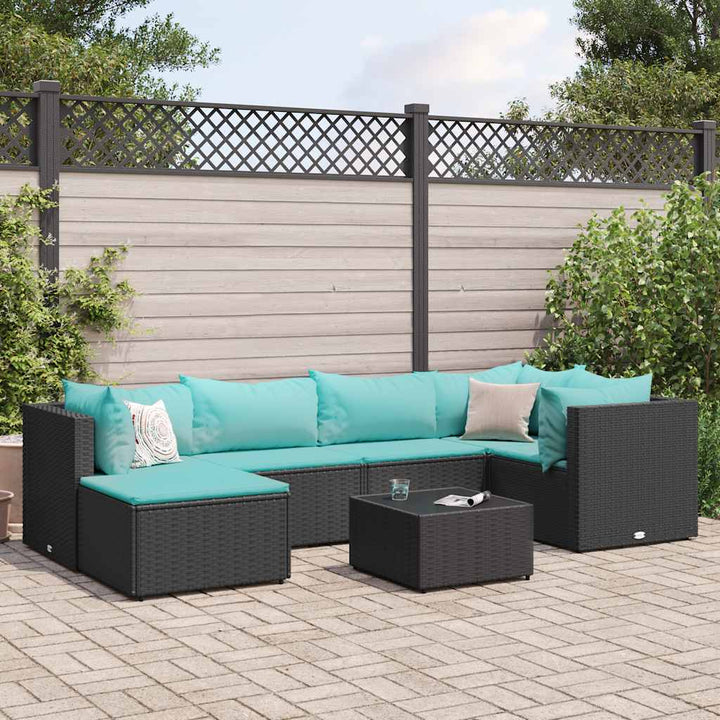 Set Mobilier De Grădină Cu Perne, 6 Piese, Negru, Poliratan
