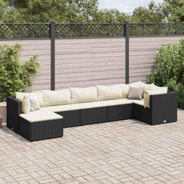 Set Mobilier De Grădină Cu Perne, 6 Piese, Negru, Poliratan