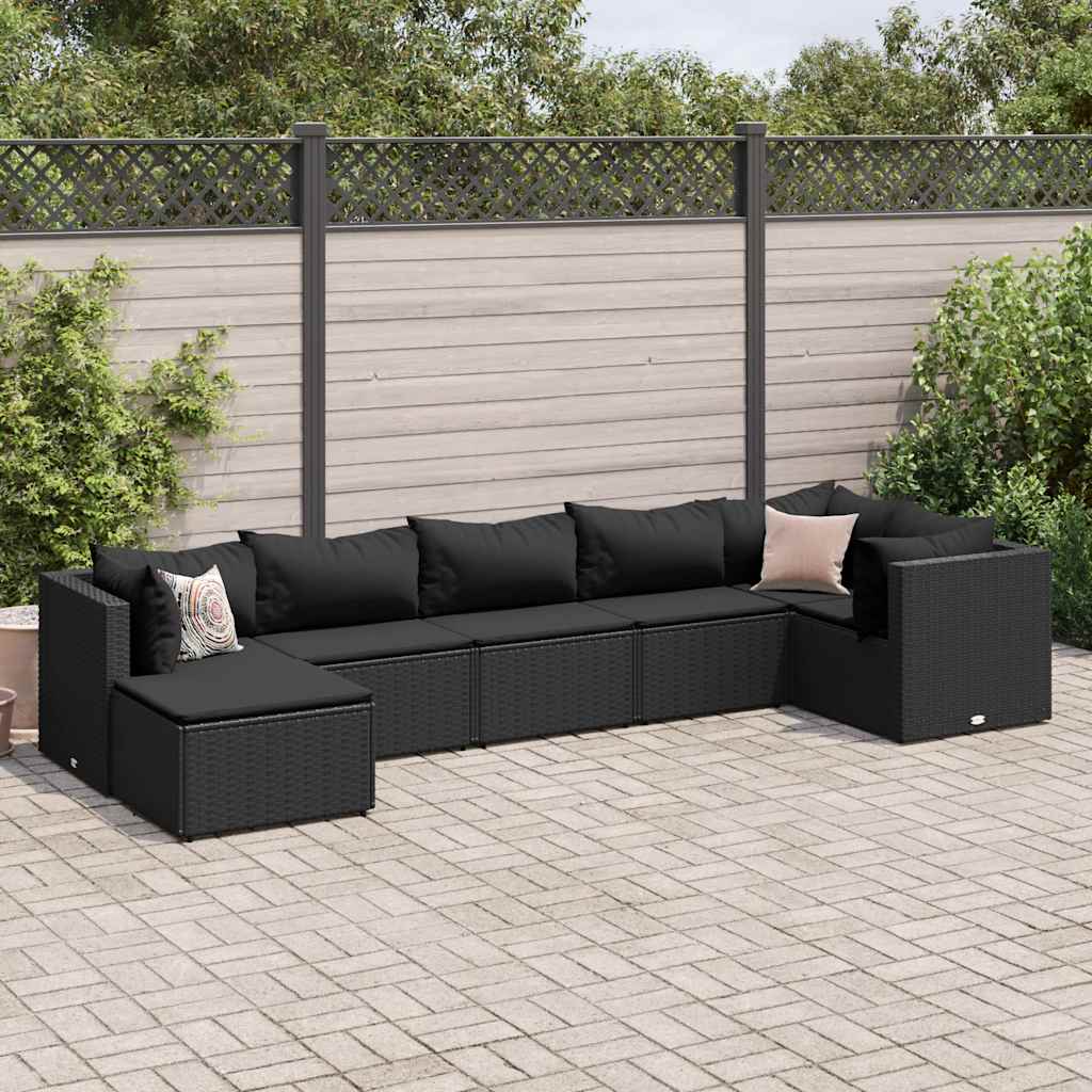 Set Mobilier De Grădină Cu Perne, 6 Piese, Negru, Poliratan
