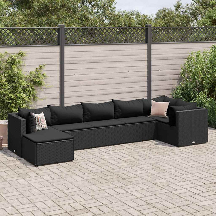 Set Mobilier De Grădină Cu Perne, 6 Piese, Negru, Poliratan