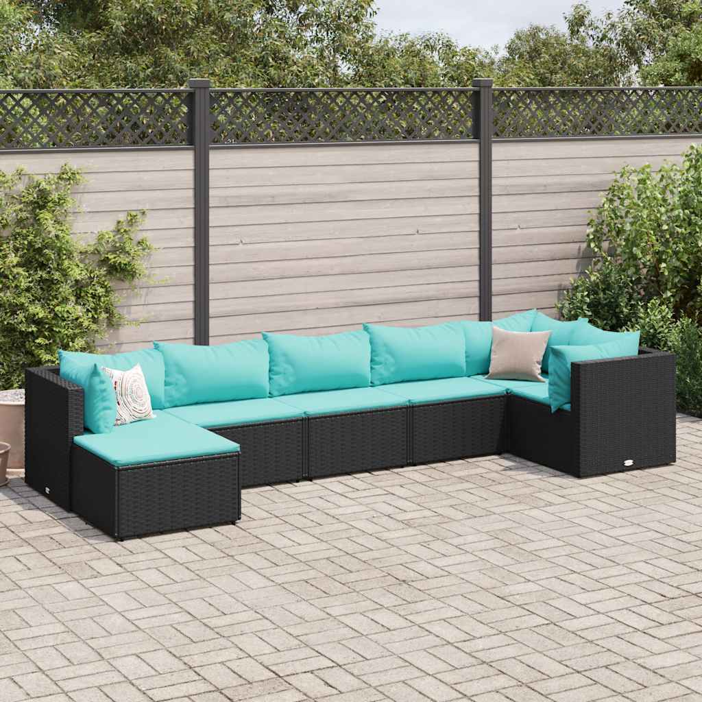 Set Mobilier De Grădină Cu Perne, 6 Piese, Negru, Poliratan