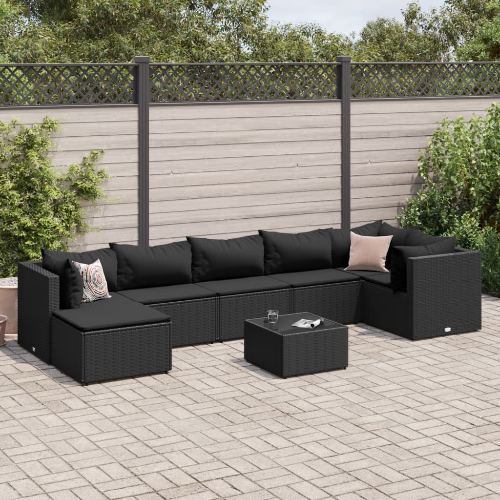 Set Mobilier De Grădină Cu Perne, 6 Piese, Negru, Poliratan