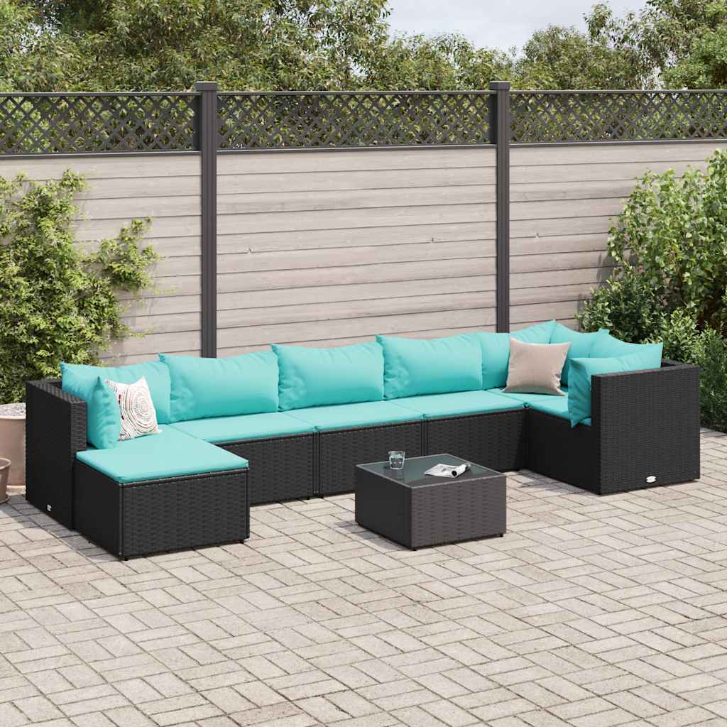 Set Mobilier De Grădină Cu Perne, 6 Piese, Negru, Poliratan