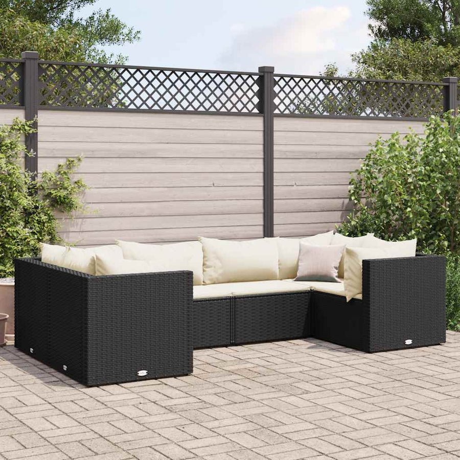 Set Mobilier De Grădină Cu Perne, 6 Piese, Negru, Poliratan