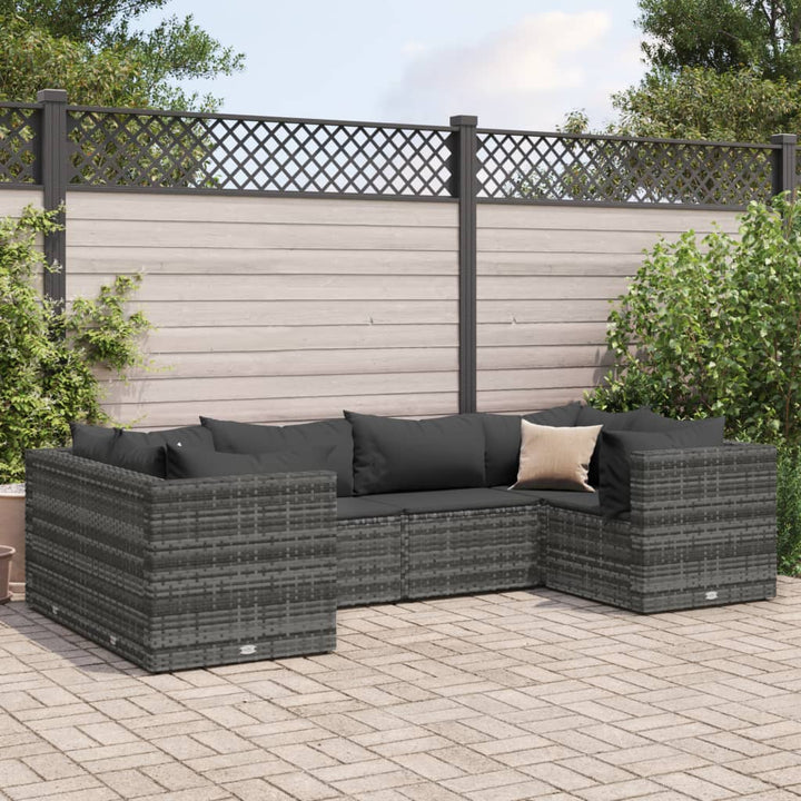 Set Mobilier De Grădină Cu Perne, 6 Piese, Negru, Poliratan