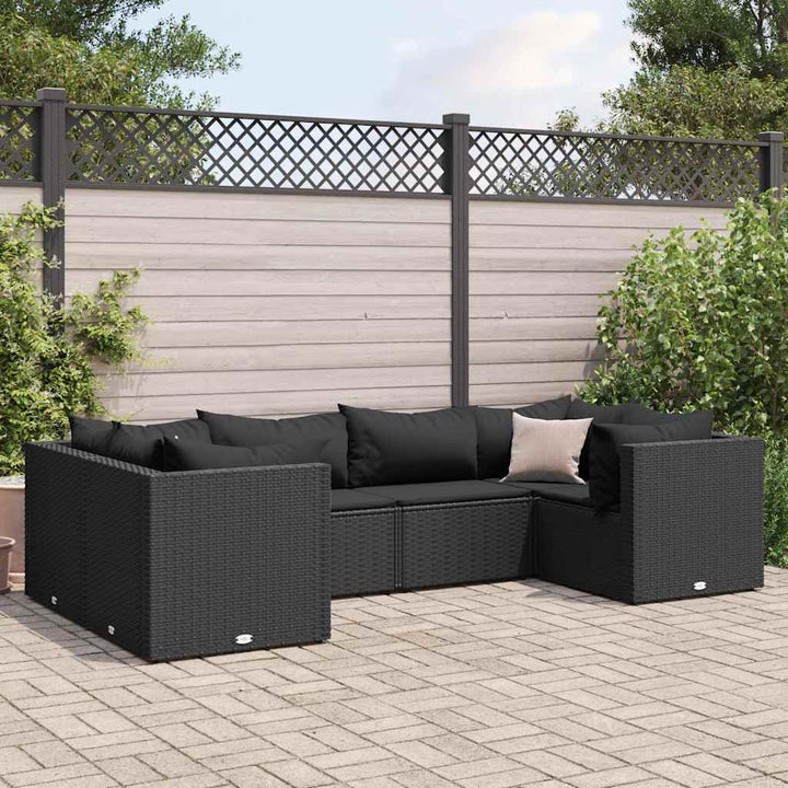 Set Mobilier De Grădină Cu Perne, 6 Piese, Negru, Poliratan