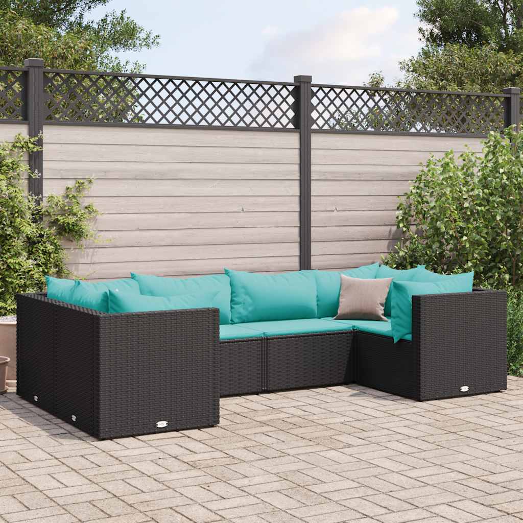 Set Mobilier De Grădină Cu Perne, 6 Piese, Negru, Poliratan