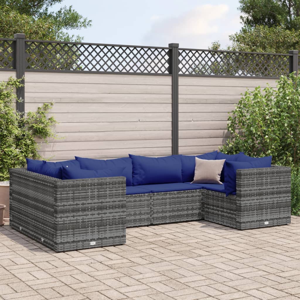 Set Mobilier De Grădină Cu Perne, 6 Piese, Negru, Poliratan