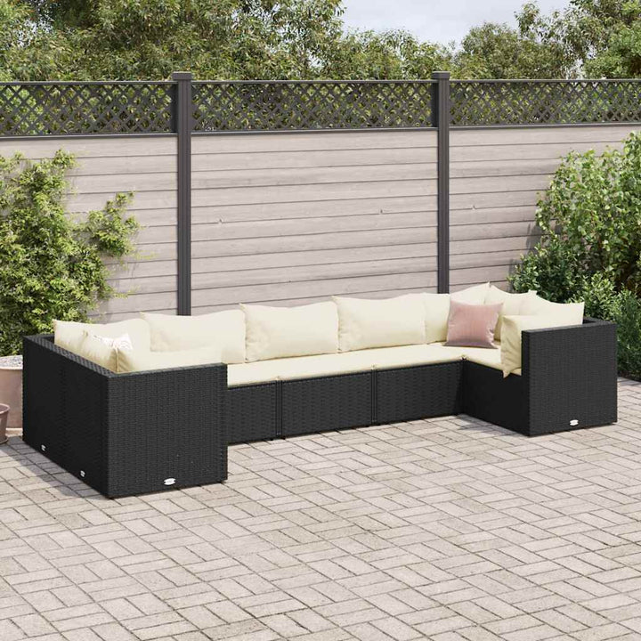 Set Mobilier De Grădină Cu Perne, 6 Piese, Negru, Poliratan