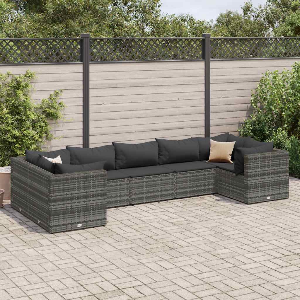 Set Mobilier De Grădină Cu Perne, 6 Piese, Negru, Poliratan