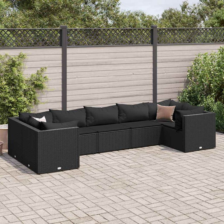 Set Mobilier De Grădină Cu Perne, 6 Piese, Negru, Poliratan