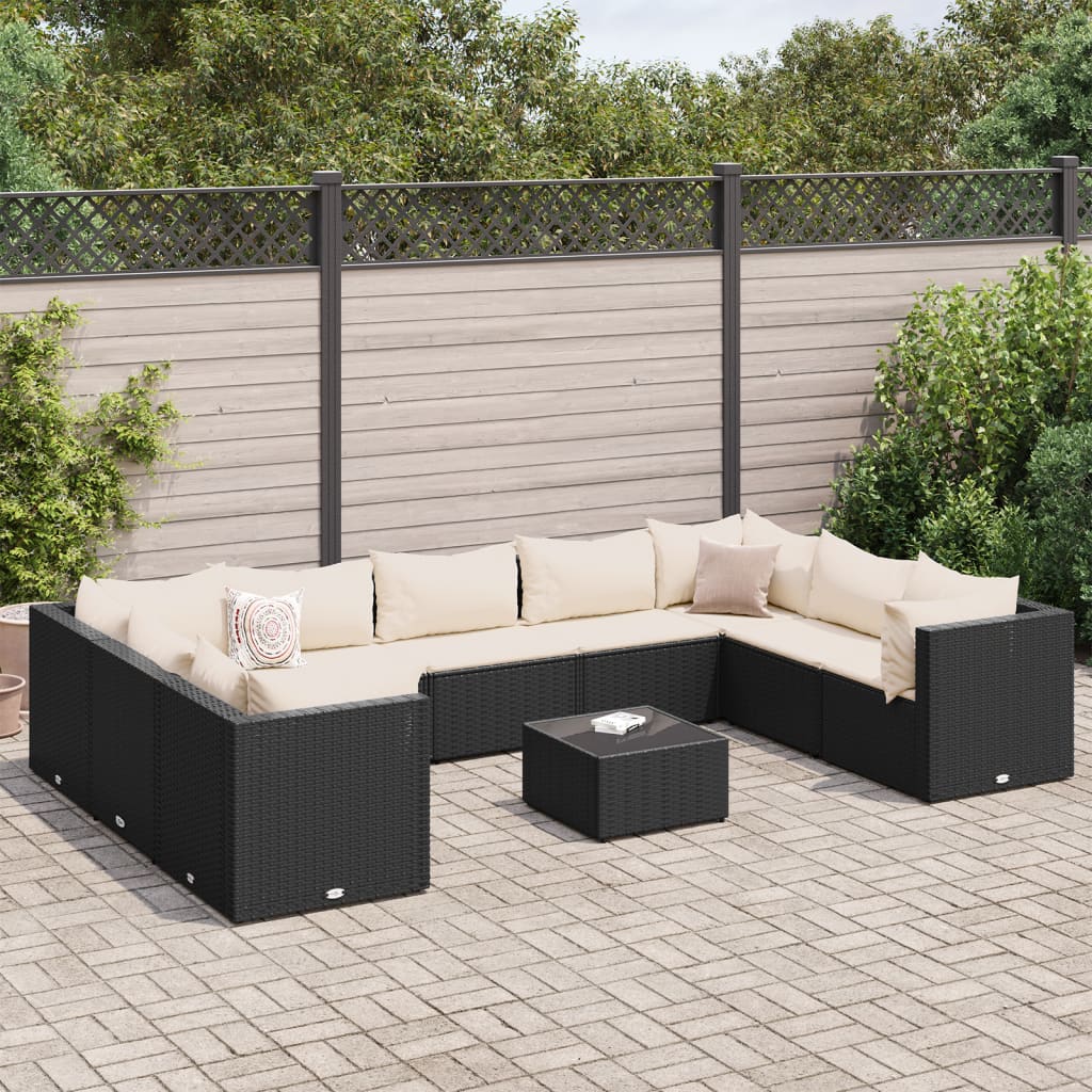 Set Mobilier De Grădină Cu Perne, 6 Piese, Negru, Poliratan