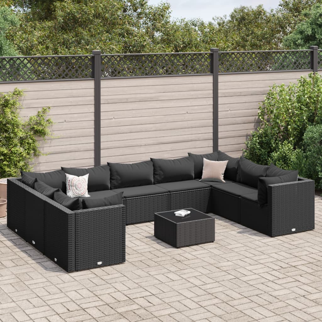 Set Mobilier De Grădină Cu Perne, 6 Piese, Negru, Poliratan