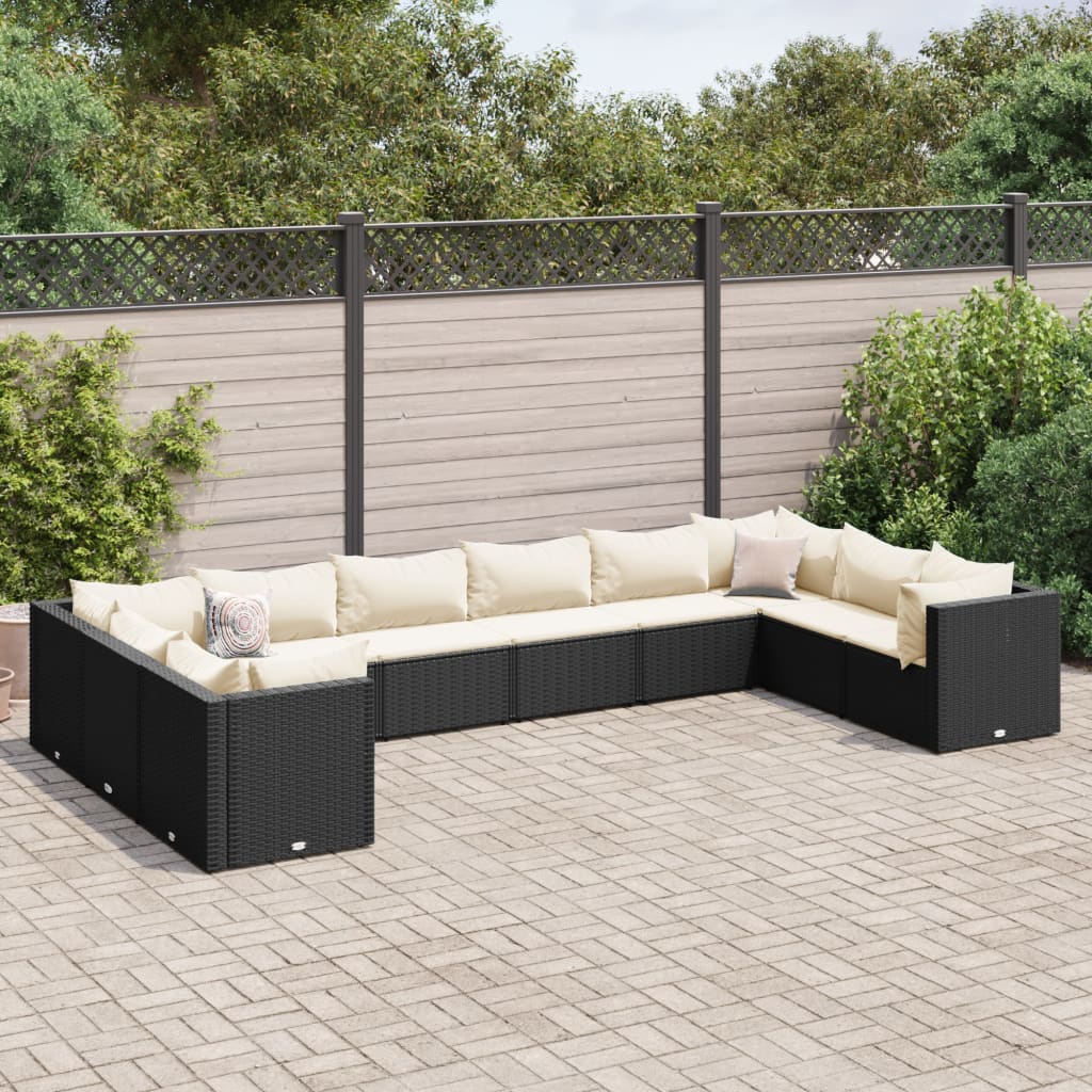 Set Mobilier De Grădină Cu Perne, 6 Piese, Negru, Poliratan