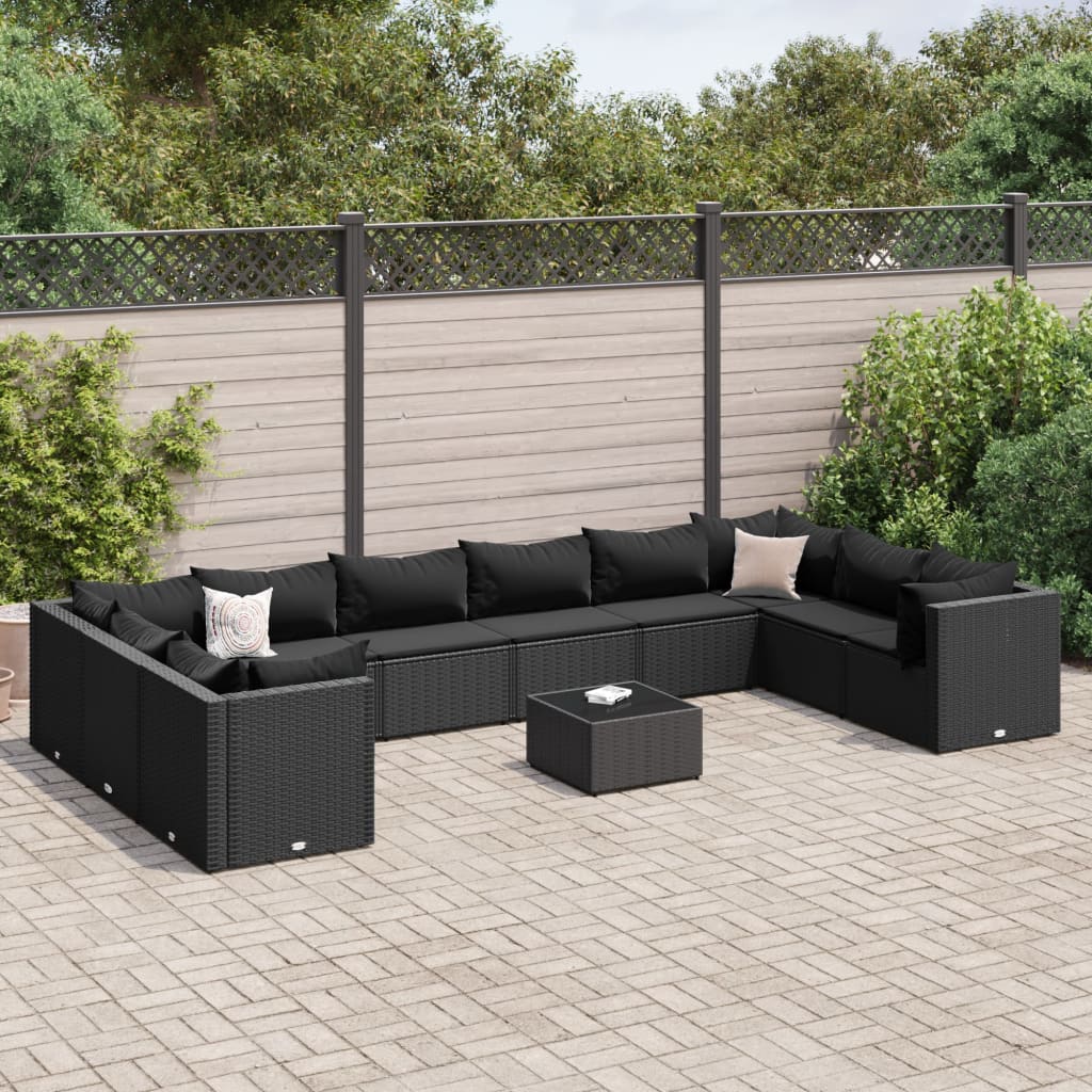 Set Mobilier De Grădină Cu Perne, 6 Piese, Negru, Poliratan