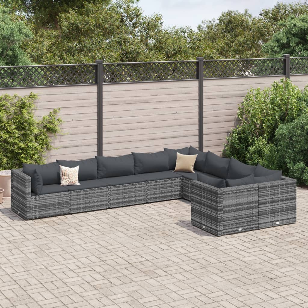 Set Mobilier De Grădină Cu Perne, 10 Piese, , Poliratan
