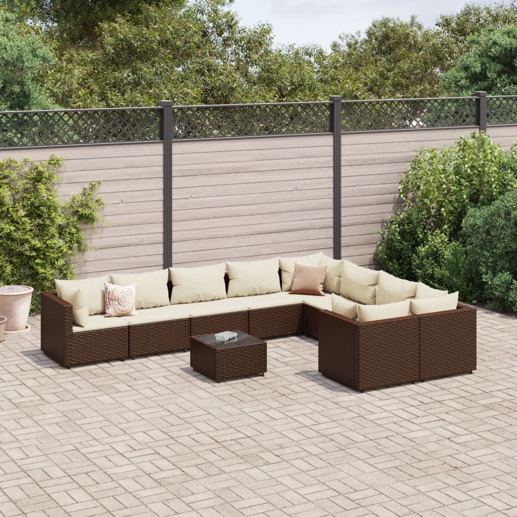 Set Mobilier De Grădină Cu Perne, 10 Piese, , Poliratan