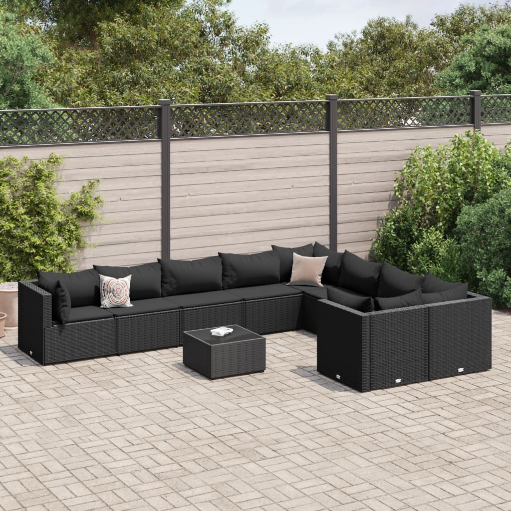 Set Mobilier De Grădină Cu Perne, 10 Piese, , Poliratan
