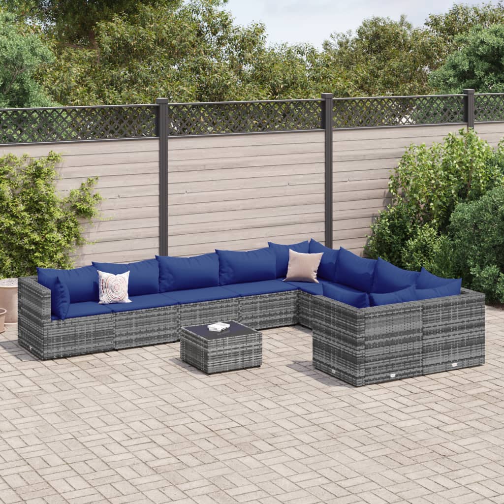 Set Mobilier De Grădină Cu Perne, 10 Piese, , Poliratan