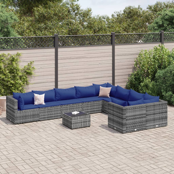 Set Mobilier De Grădină Cu Perne, 10 Piese, , Poliratan