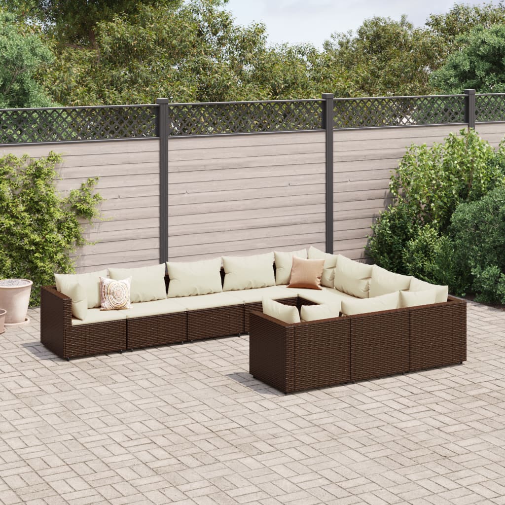 Set Mobilier De Grădină Cu Perne, 10 Piese, , Poliratan