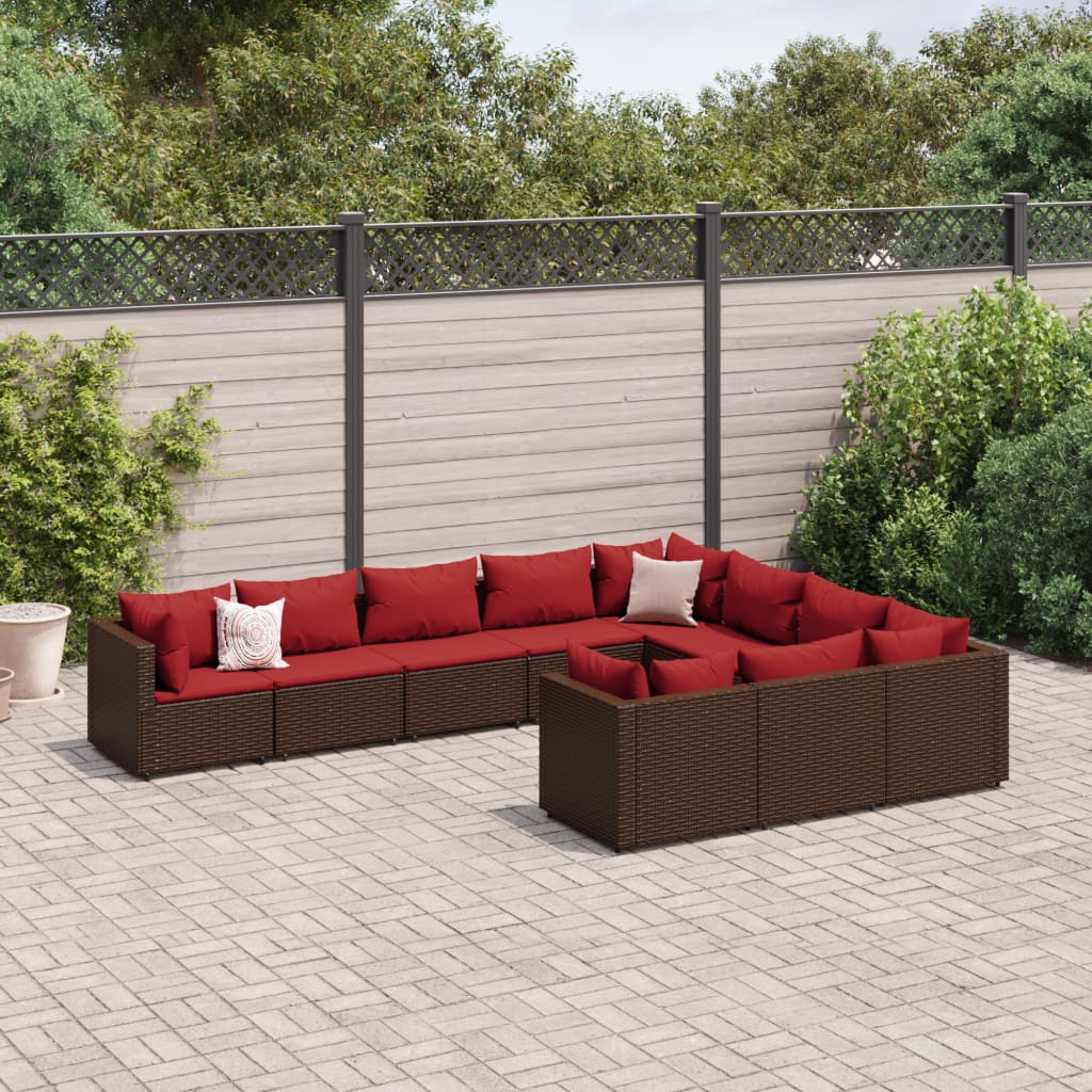 Set Mobilier De Grădină Cu Perne, 10 Piese, , Poliratan