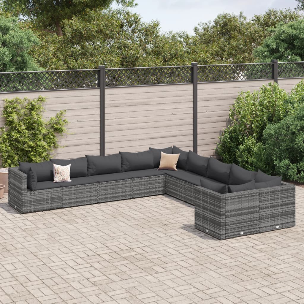 Set Canapele De Grădină Cu Perne, 11 Piese, , Poliratan