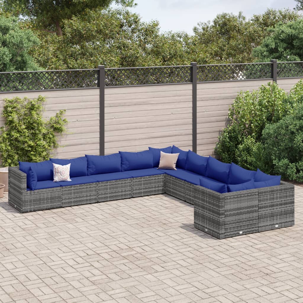 Set Canapele De Grădină Cu Perne, 11 Piese, , Poliratan
