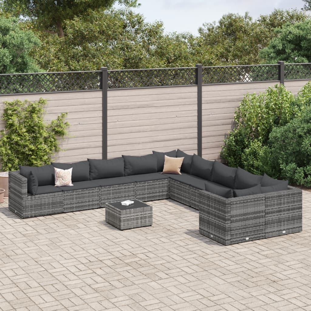 Set Canapele De Grădină Cu Perne, 11 Piese, , Poliratan