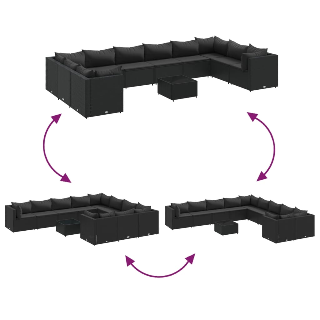 Set Canapele De Grădină Cu Perne, 11 Piese, , Poliratan