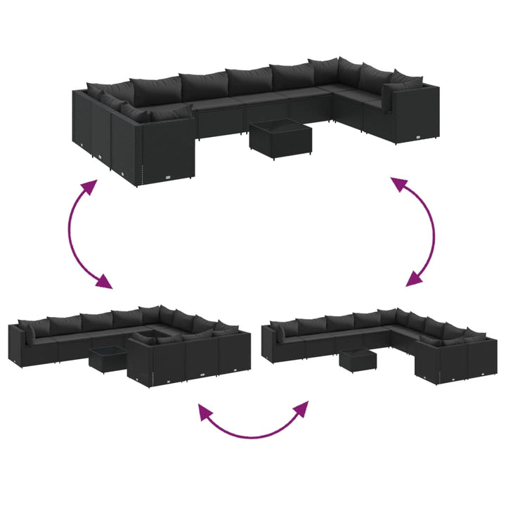 Set Canapele De Grădină Cu Perne, 11 Piese, , Poliratan