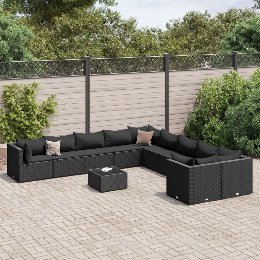 Set Canapele De Grădină Cu Perne, 11 Piese, , Poliratan
