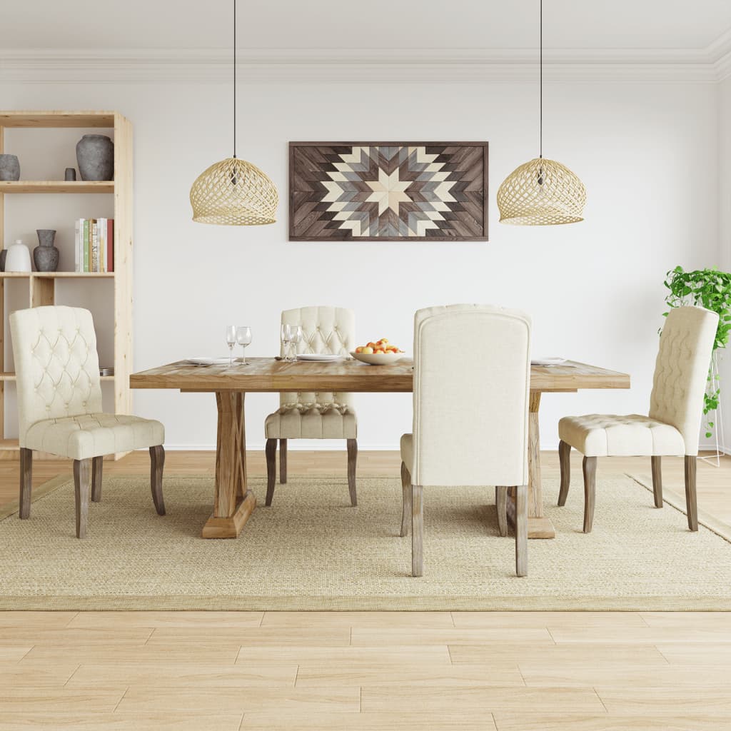 Scaune De Bucătărie, 6 Buc., , Textil Cu Aspect De Pânză